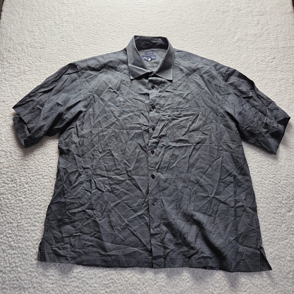 Joseph & Feiss Shirt Mens Big 2X Gray Check Short Sleeve Knit Button-Up Casual